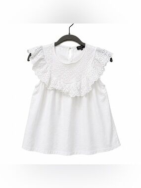 Cupcake Cottagecore White Eyelet Ruffle Top XS Boho Romantic Babydoll Blouse